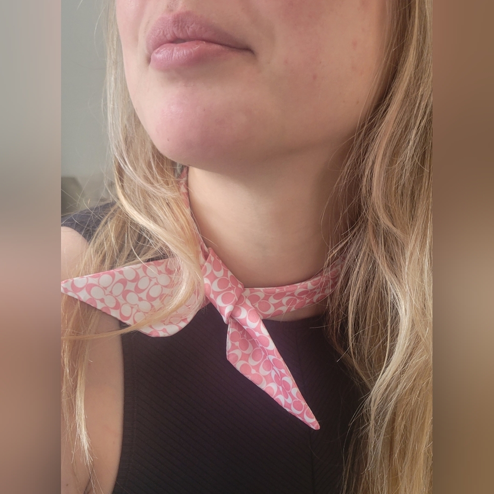 Coach Pink & White Signature Silk Neck Scarf Handbag Scarf Hair Scarf